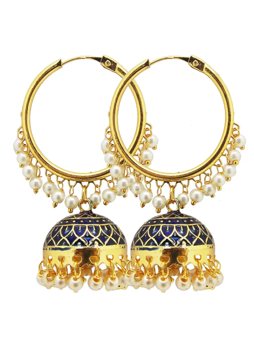 Navy Blue Pearl Jhumka Earrings